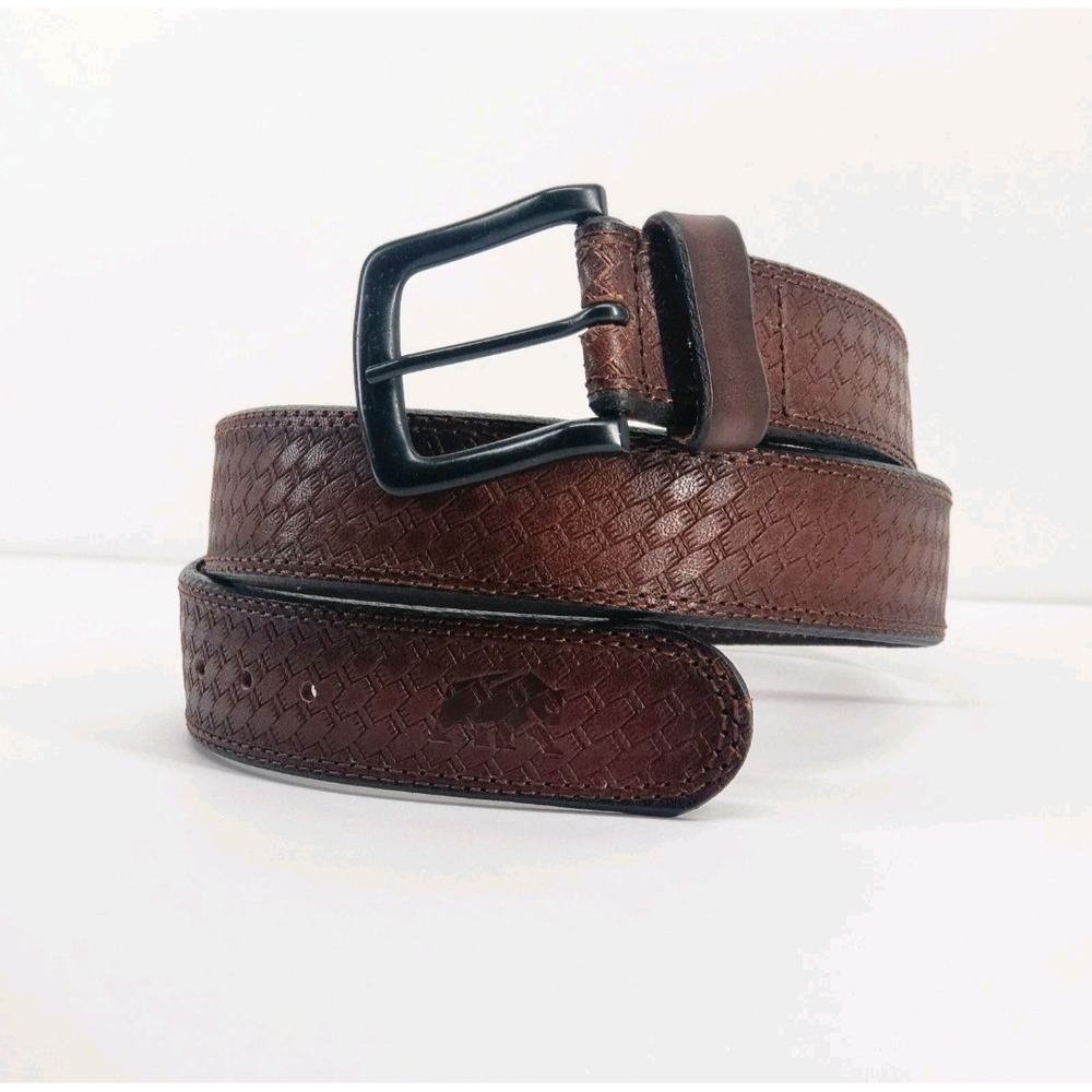 Berne Mens Basketweave Embossed Leather Work Belt Brown Size 32 7540500 NWT - Picture 5 of 7